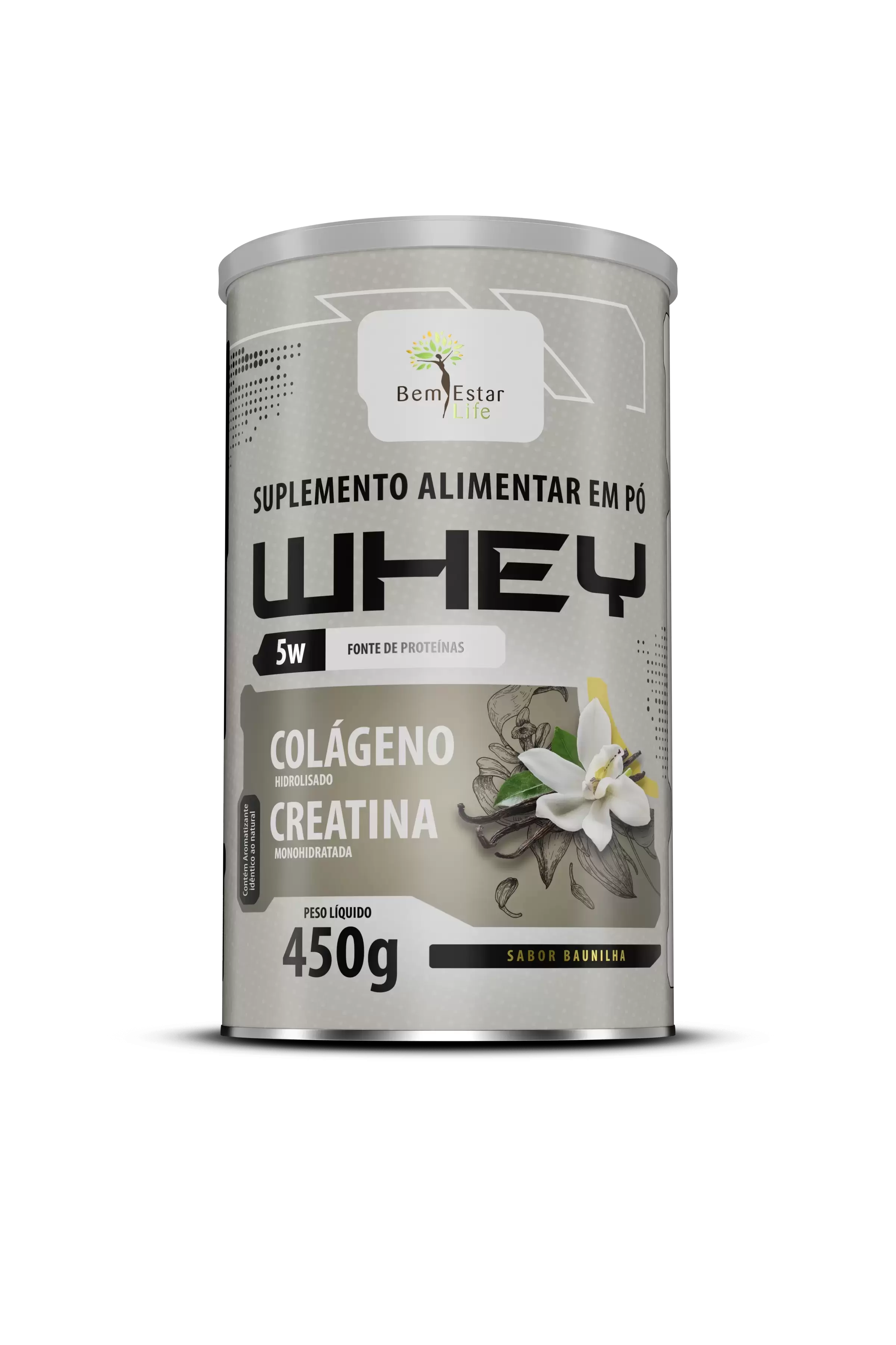 WHEY 5 W- com colágeno + creatina- sabor BAUNILHA