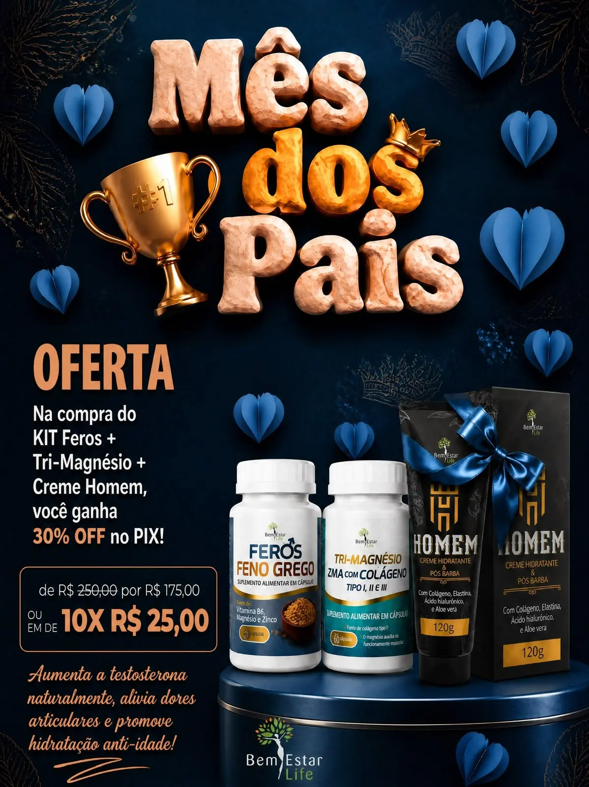 OFERTA DOS PAIS: 30% OFF KIT FENO GREGO+TRIMAGNÉSIO+CREME HIDRATANTE E PÓS BARBA