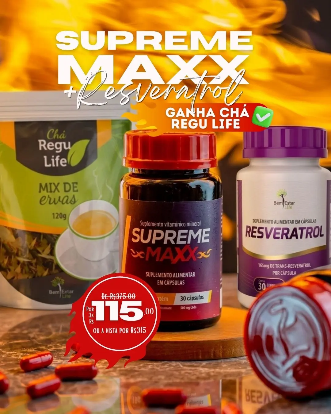 SUPREME MAXX + RESVERATROL BRINDE CHA REGU LIFE 