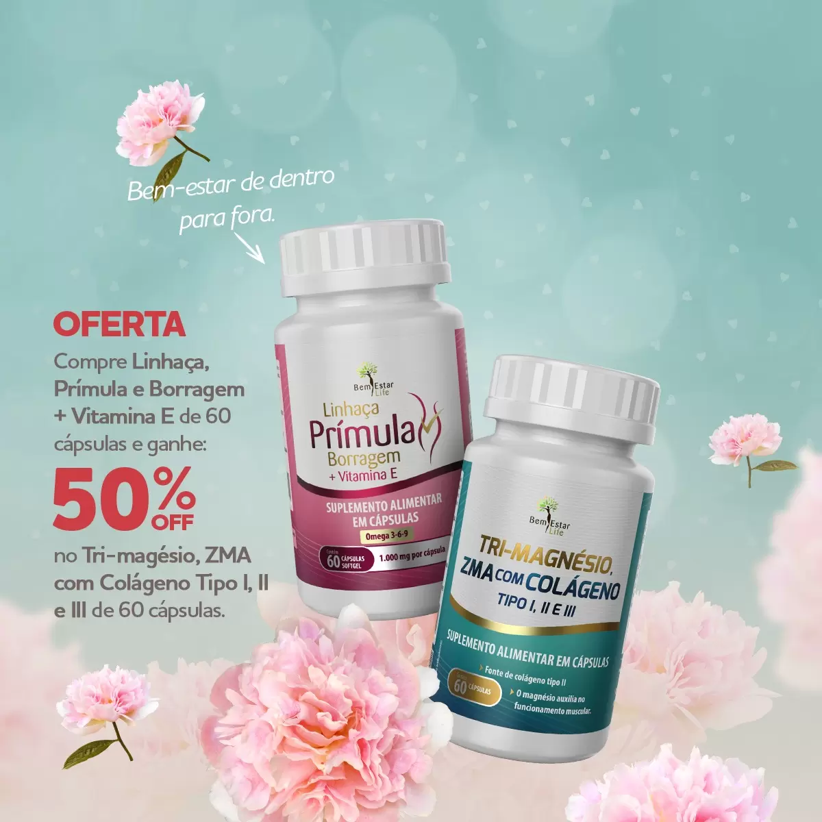 OFERTA MÃES: PRÍMULA COM BORRAGEM, LINHAÇA E VITAMINA E + TRI-MAGNÉSIO COM COLAGÉNO I,II,III