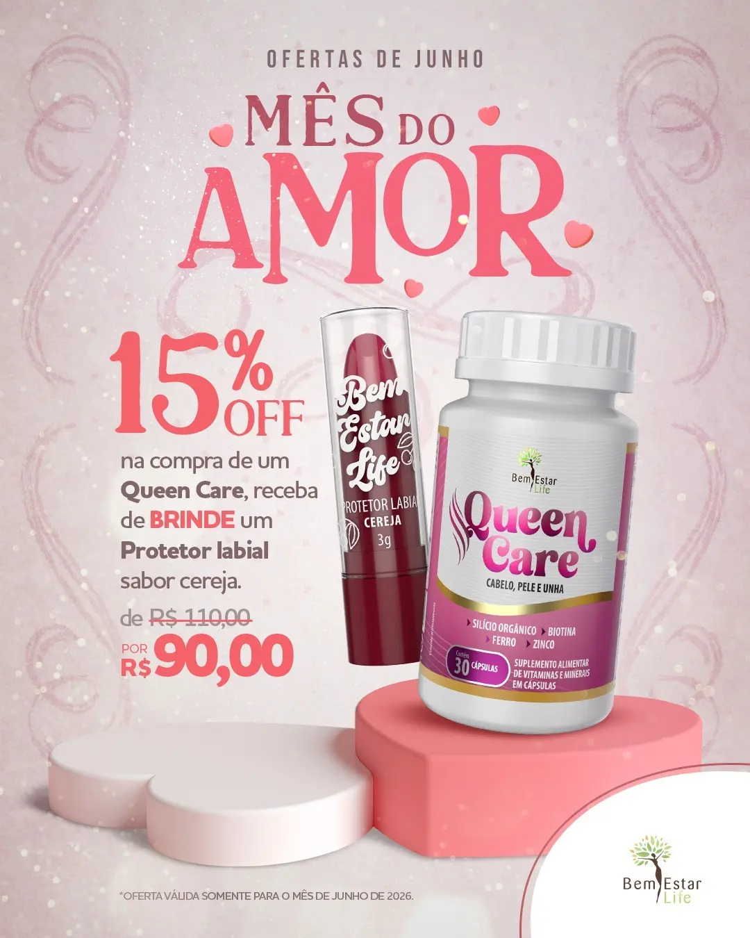 MÊS DO AMOR: NA COMPRA DA QUEEN CARE BRINDE PROTETOR LABIAL CEREJA