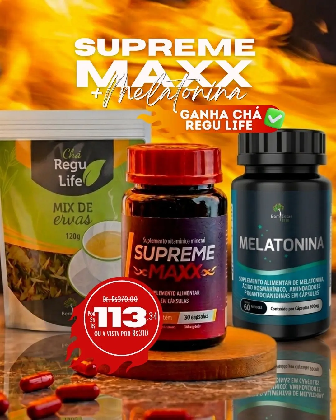 SUPREME MAXX + MELATONINA BRINDE CHÁ REGU LIFE