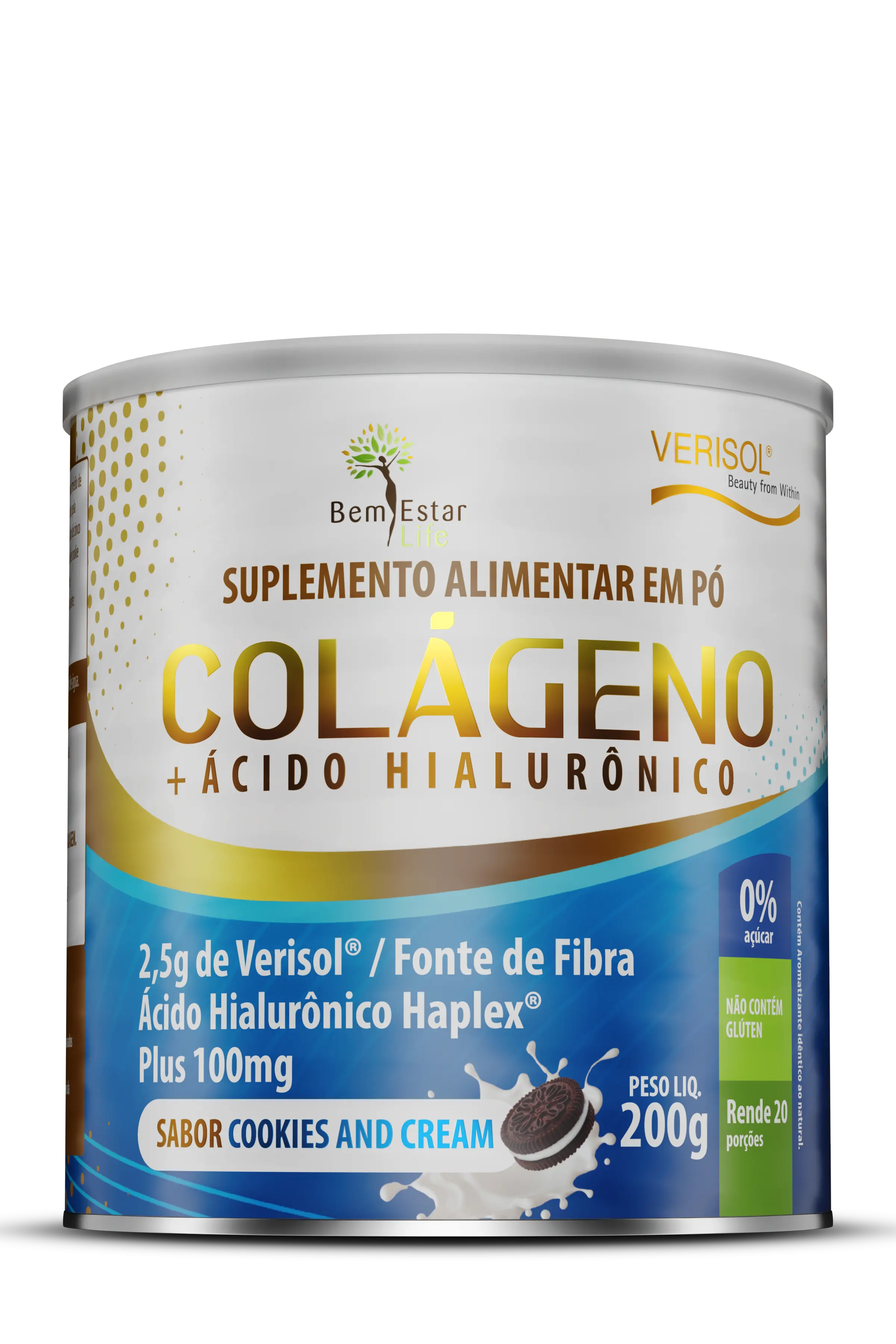 COLAGENO EM PÓ COM VERISOL SABOR COOKIES  CREAM E ACIDO HIALURÔNICO