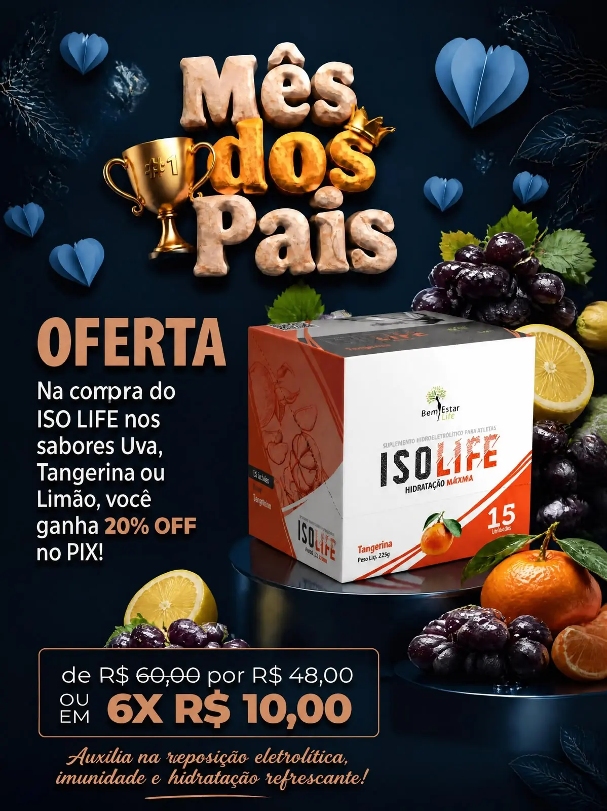 OFERTA DOS PAIS: 20% OFF NO ISOLIFE DE TANGERINA, LIMÃO OU UVA (ESCOLHER SABOR)