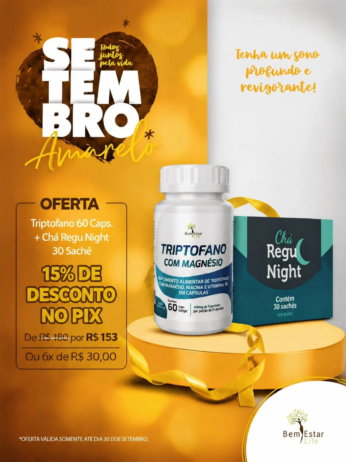 KIT TRIPTOFANO COM MAGNÉSIO + CHÁ REGUNIGHT 30 SACHÊS COM 15% DE DESCONTO