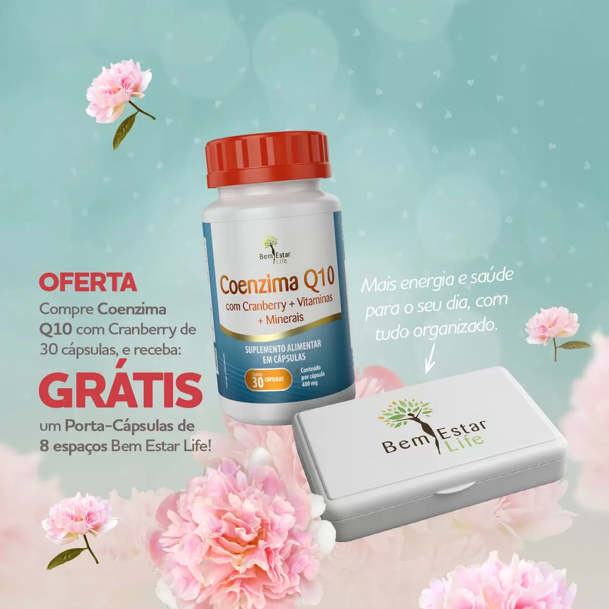 OFERTA MÃES: COENZIMA Q10 FORMULA EXCLUSIVA, GANHA PORTA CÁPSULAS G DE BRINDE