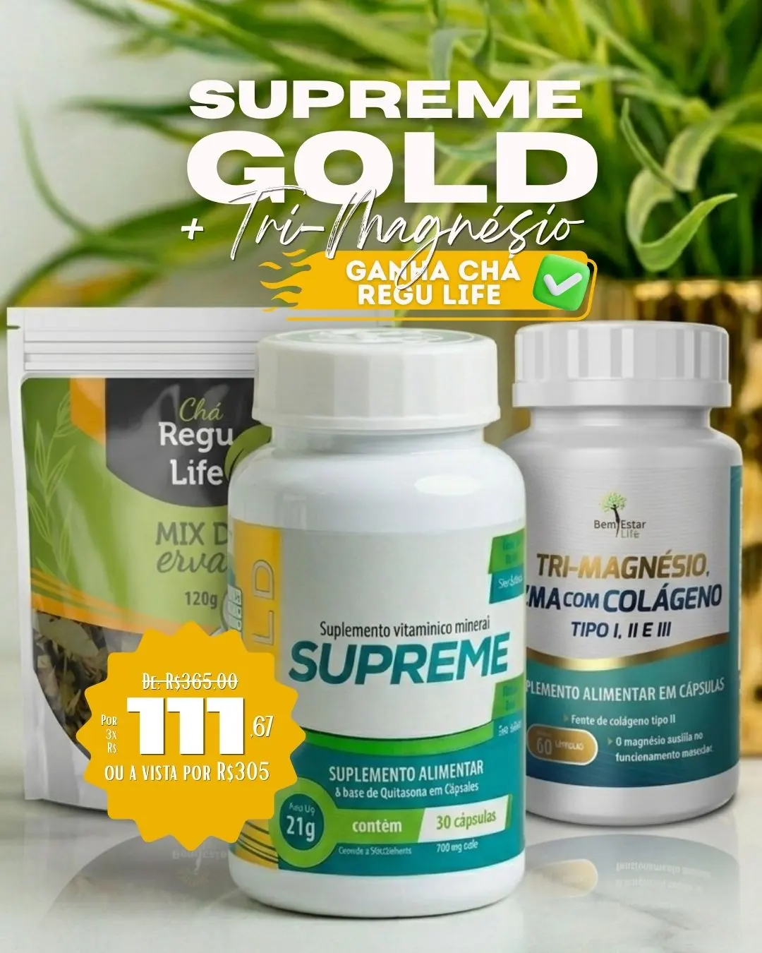SUPREME GOLD + TRI MAGNÉSIO COM COLÁGENO TIPO I, II E III