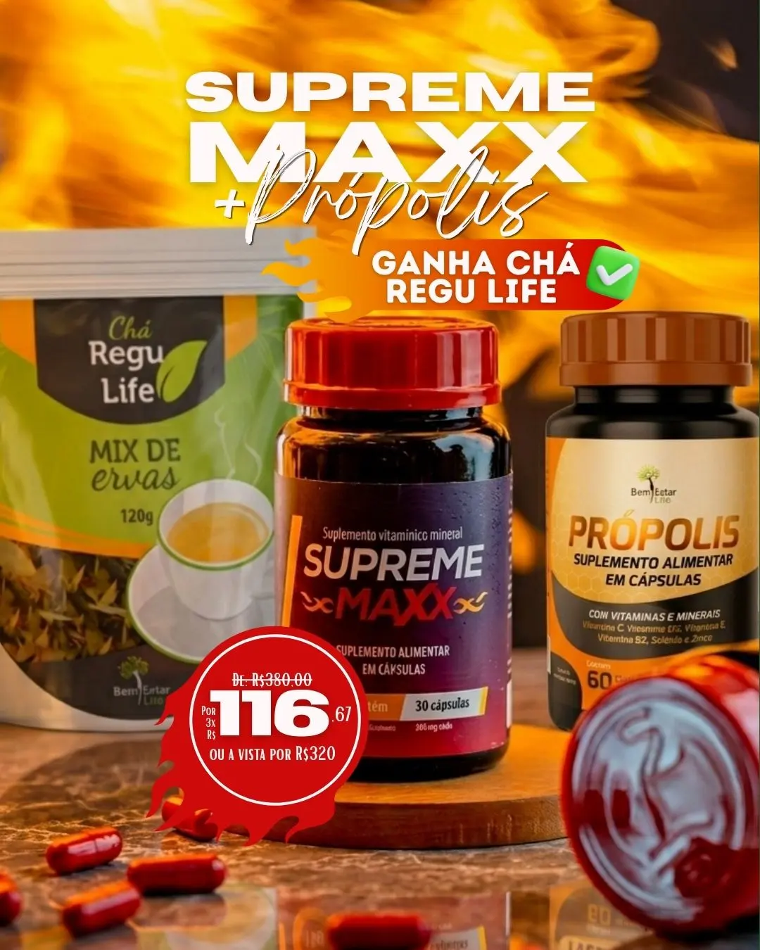SUPREME MAXX + PRÓPOLIS BRINDE CHÁ REGU LIFE