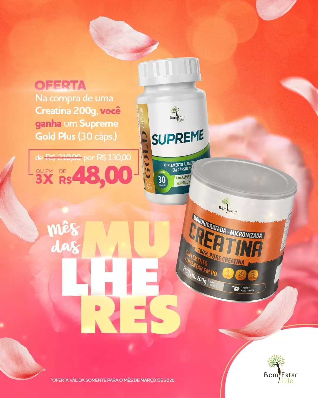 OFERTA MARÇO - NA COMPRA DA CREATINA 100% PURA MONOHIDRATADA E MICRONIZADA) BRINDE SUPREME GOLD PLUS COM MOROSIL