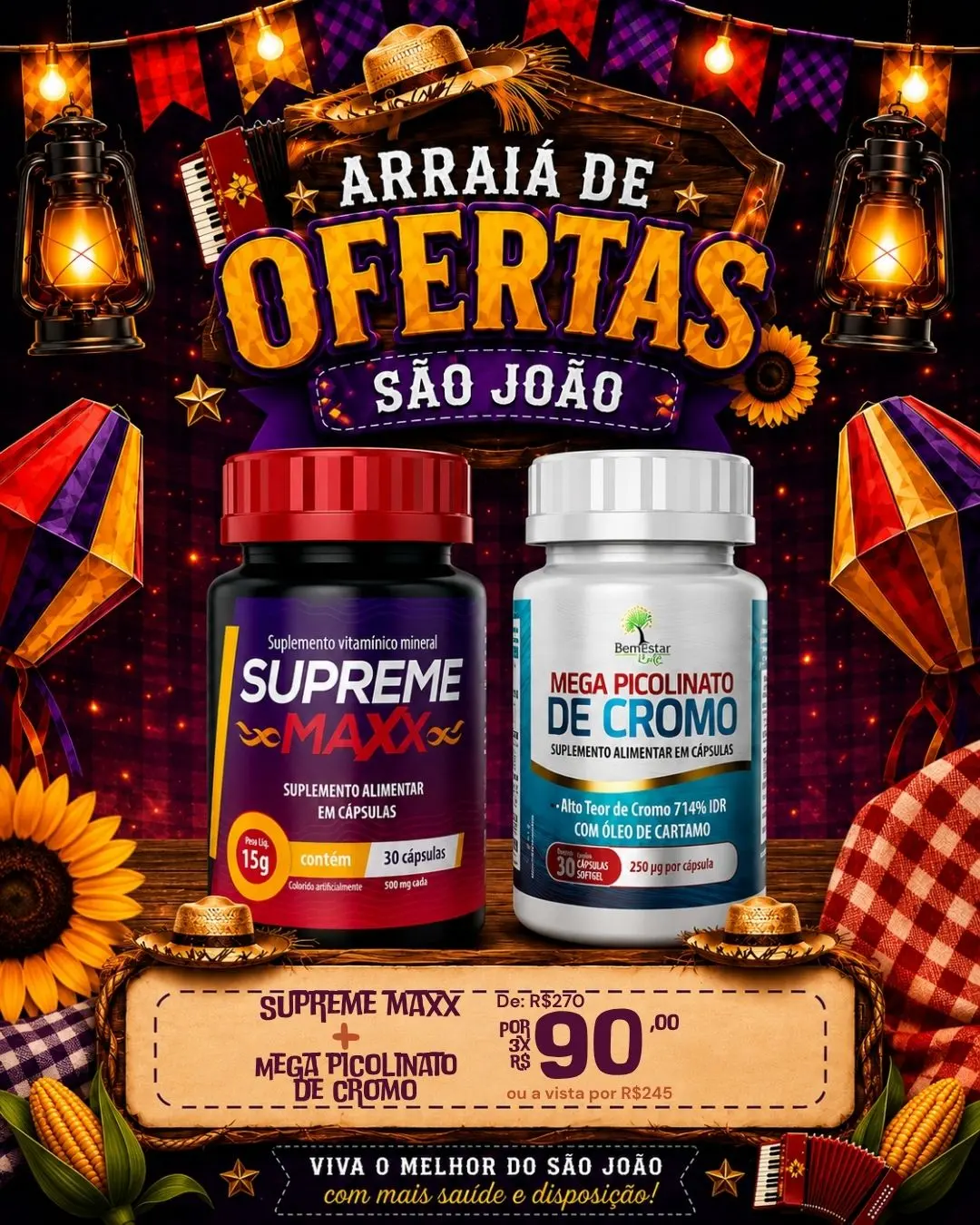 ARRAIÁ DE OFERTAS: NA COMPRA DO SUPREME MAXX, MEGA PICOLINATO COM 50% 