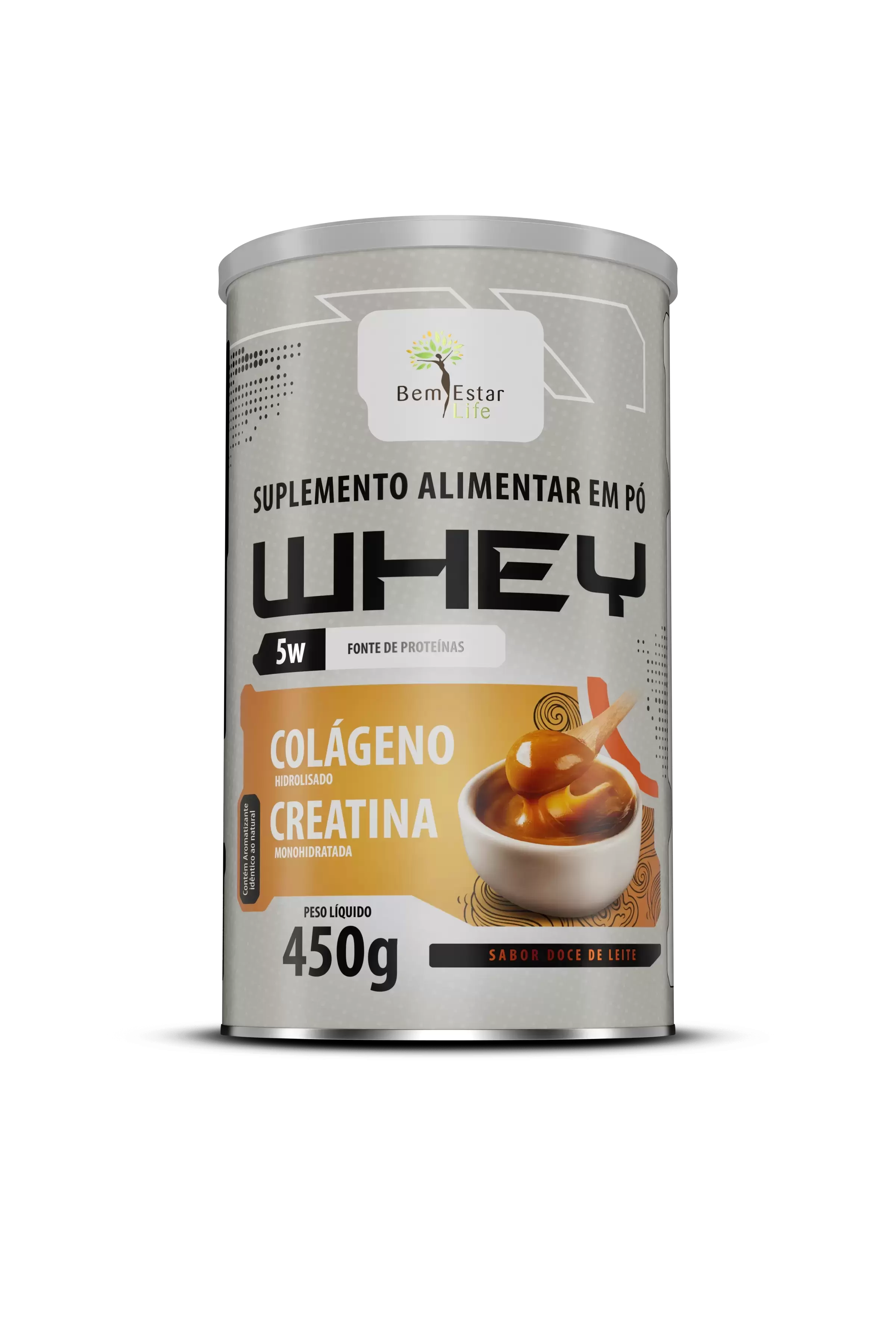WHEY 5 W- com colágeno + creatina- sabor DOCE DE LEITE